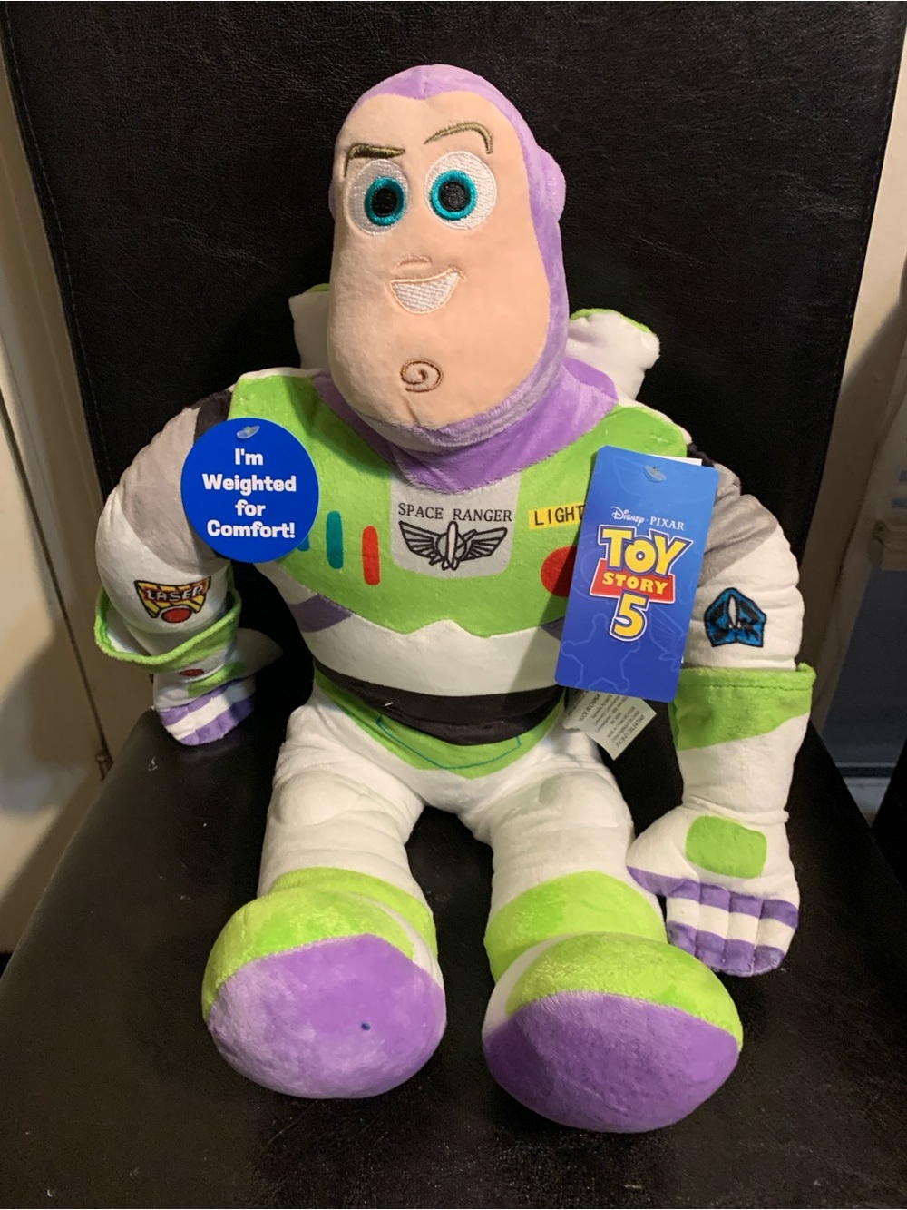Disney Toy Story 5 Buzz Lightyear Weighted Plush Toy - Green, Purple & White